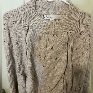 Cyrus New York Women's Taupe Cable Knit Turtleneck Sweater